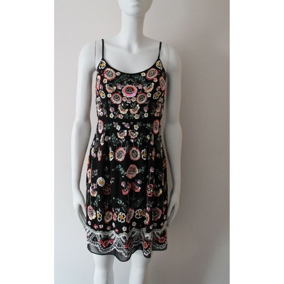 Needle & Thread Floral-Print Embellished Cocktail Mini Dress Size US 4 Black - Picture 2 of 12